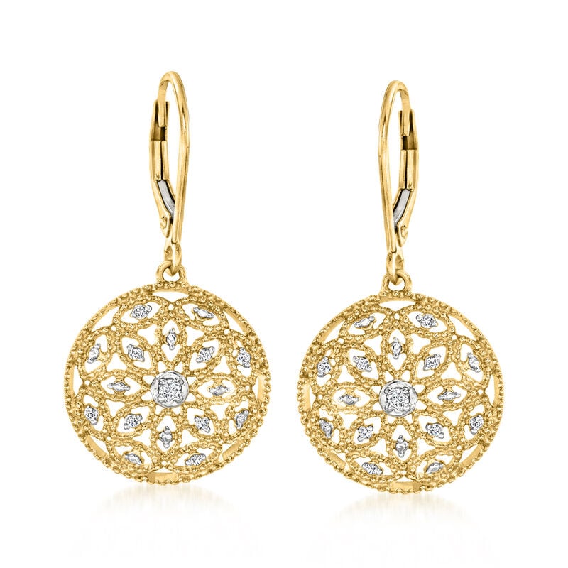 .10 ct. t.w. Diamond Floral Openwork Circle Drop Earrings in 18kt Gold Over Sterling  image number 0