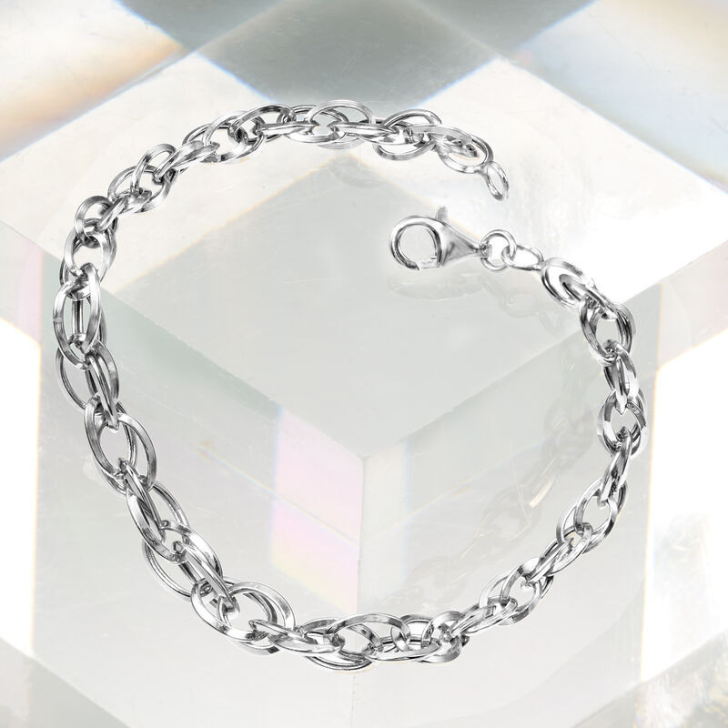 14kt White Gold Interlocking Double-Oval Link Bracelet image number 2