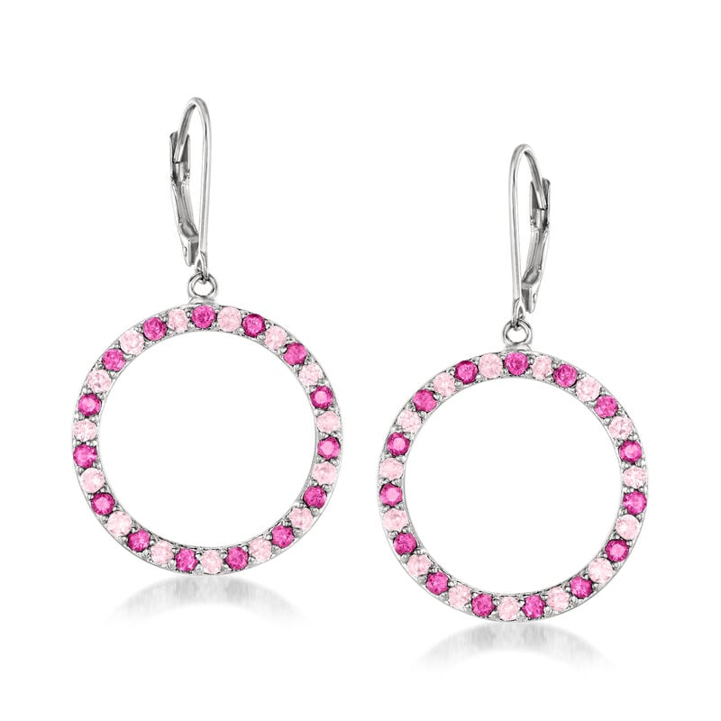 1.50 ct. t.w. Rhodolite Garnet and 1.40 ct. t.w. Pink Sapphire Eternity Circle Drop Earrings in Sterling Silver  image number 0