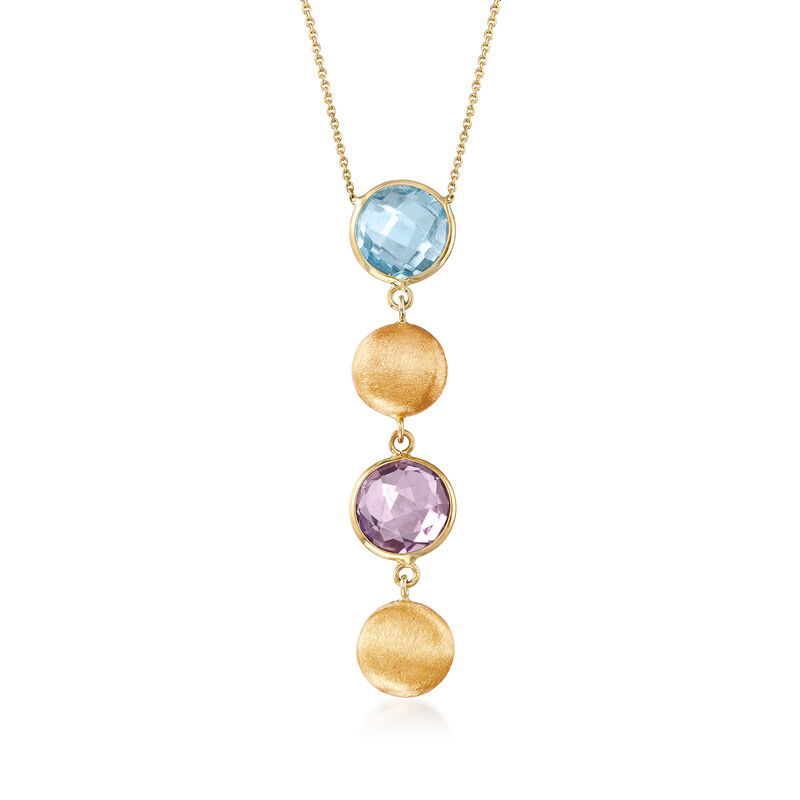 3.20 ct. t.w. Amethyst and 2.00 Carat Sky Blue Topaz Y-Necklace in 14kt Yellow Gold. 18&quot; image number 0