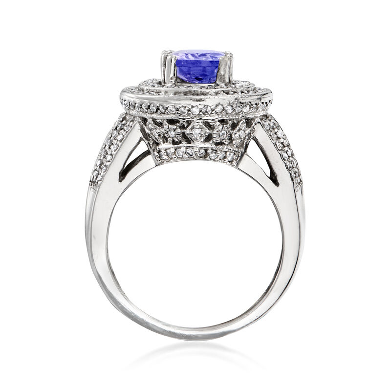 2.00 Carat Tanzanite and .77 ct. t.w. Diamond Oval Ring in 14kt White Gold image number 3