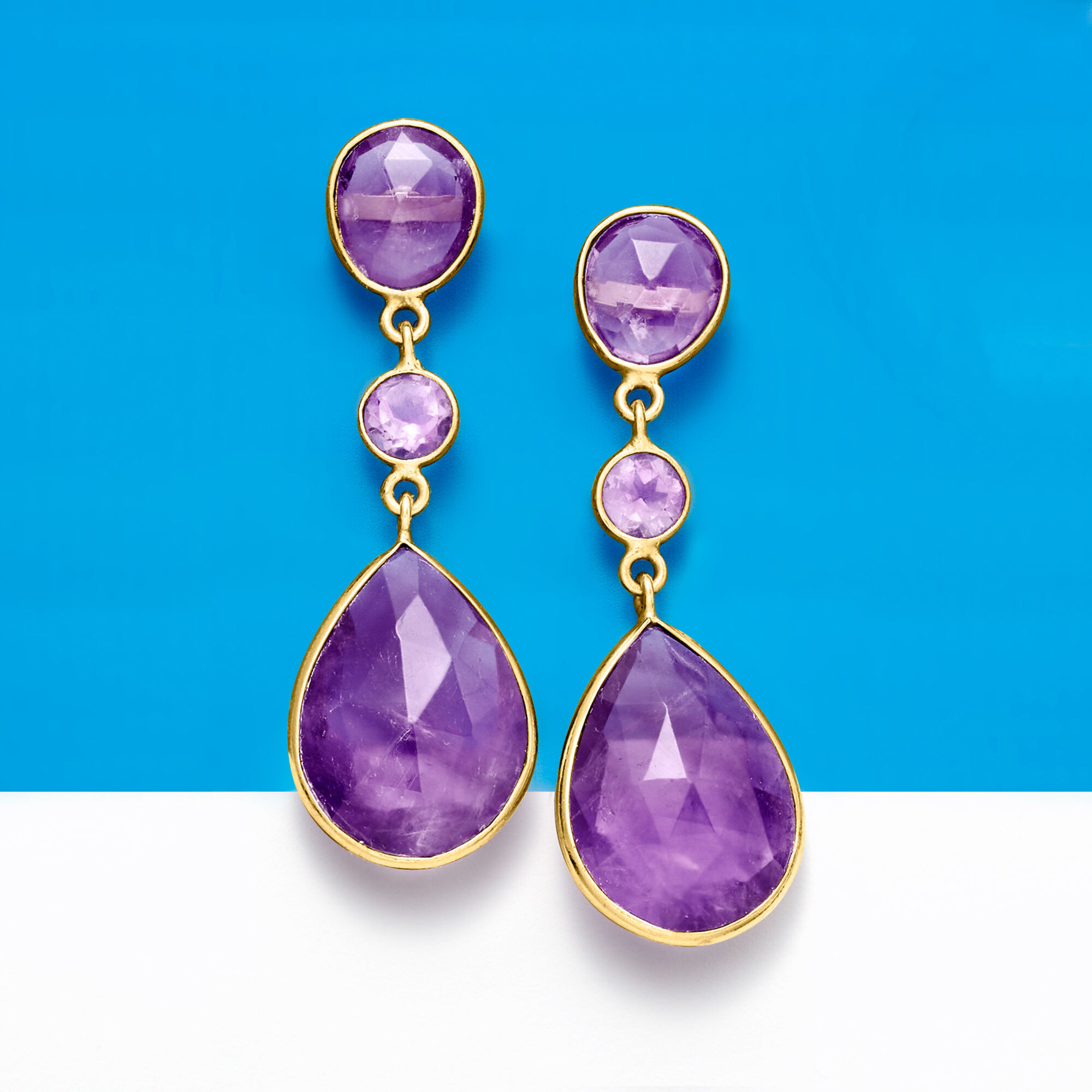 24.50 ct. t.w. Amethyst Drop Earrings in 18kt Gold Over Sterling