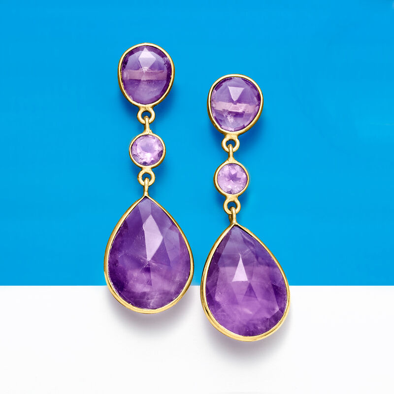 24.50 ct. t.w. Amethyst Drop Earrings in 18kt Gold Over Sterling  image number 3