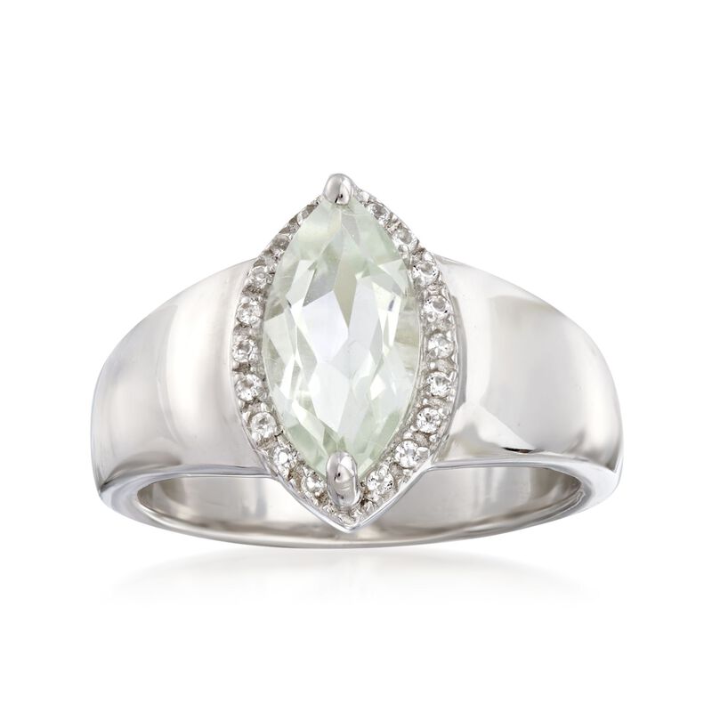 1.60 Carat Marquise-Shaped Green Prasiolite Ring with White Topaz Accents in Sterling image number 0