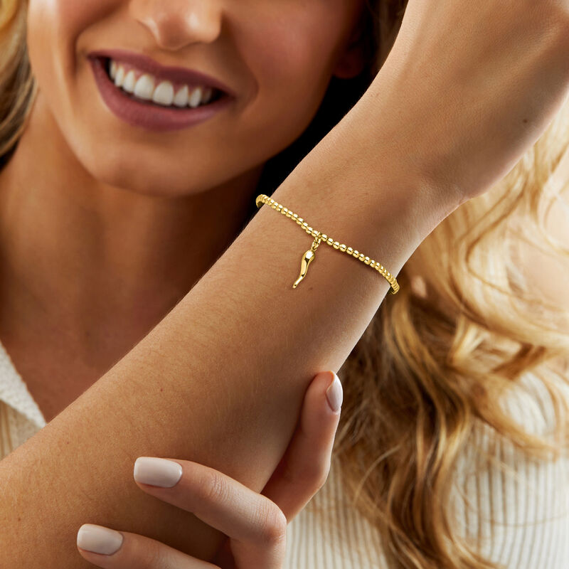 3mm 18kt Gold Vermeil Bead Stretch Bracelet with Italian Horn Charm image number 1
