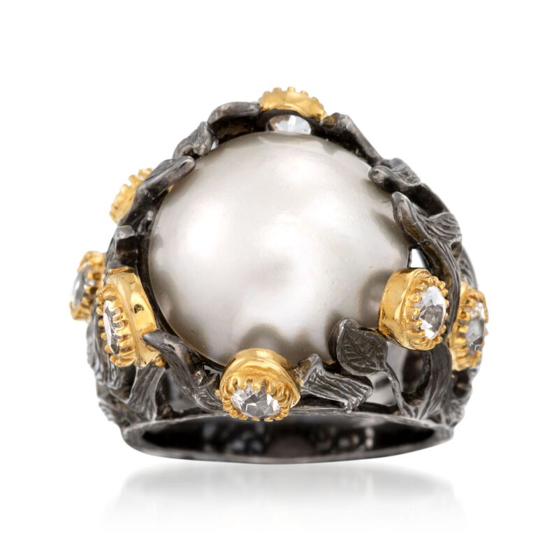 16mm Cultured Mabe Pearl Ring with 1.50 ct. t.w. White Topaz in 18kt Two-Tone Sterling Silver image number 0