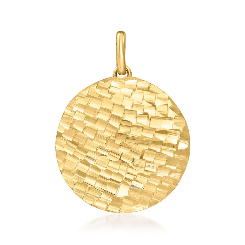 Italian 14kt Yellow Gold Square-Pattern  Circle Pendant image number 1