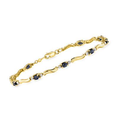 C. 1990 Vintage 1.80 ct. t.w. Sapphire Link Bracelet with Diamonds in 10kt Yellow Gold