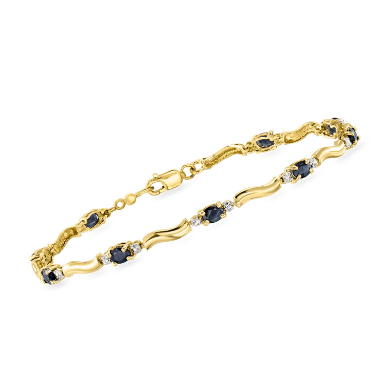 C. 1990 Vintage 1.80 ct. t.w. Sapphire Link Bracelet with Diamonds in 10kt Yellow Gold. 7" image number 0