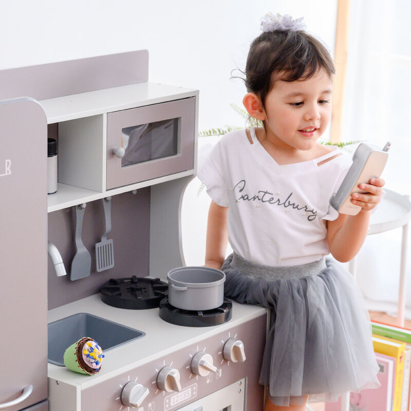 Teamson Kids &quot;Little Chef&quot; Mayfair Retro Play Kitchen in Grey image number 3