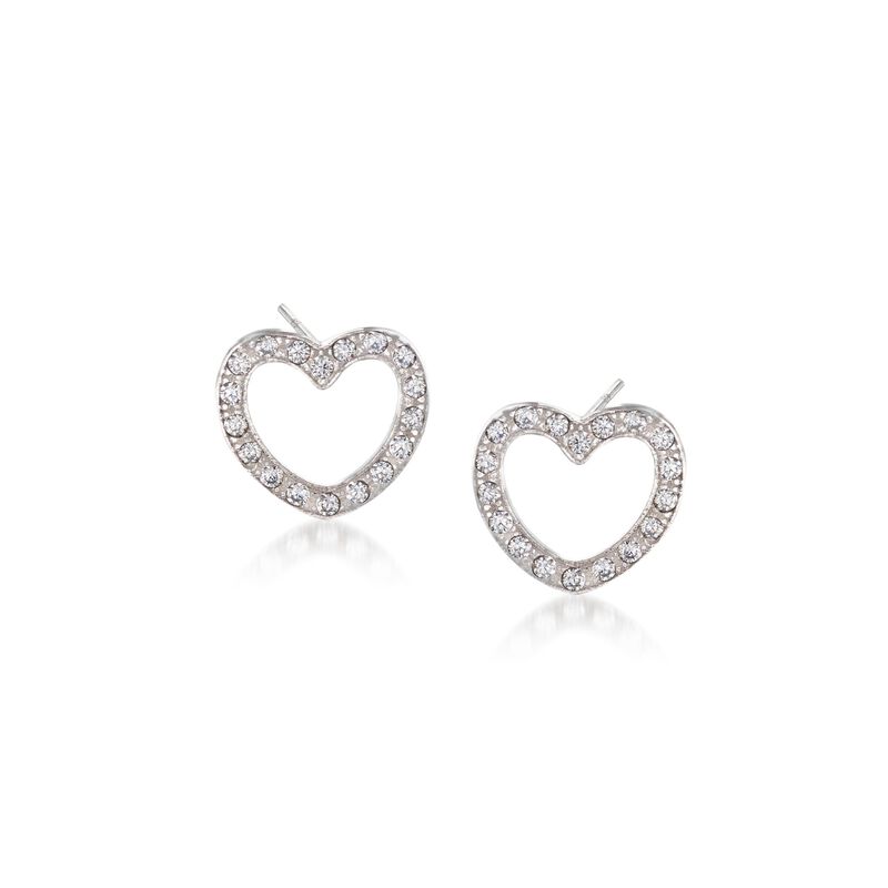 Italian .40 ct. t.w. CZ Heart Stud Earrings in Sterling Silver image number 0