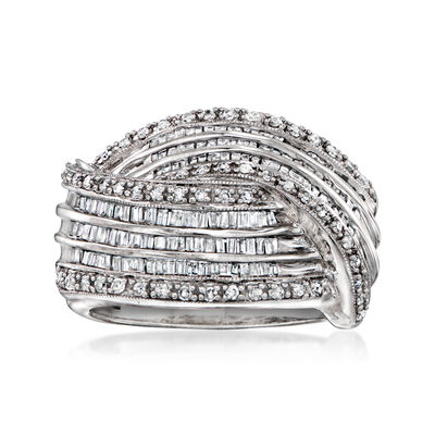 C. 1990 Vintage 1.00 ct. t.w. Diamond Crisscross Ring in 14kt White Gold