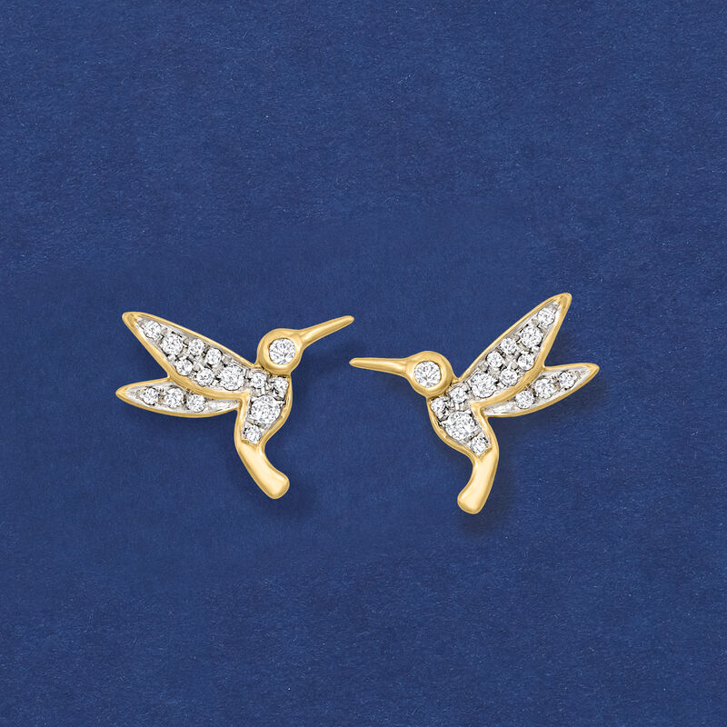 .30 ct. t.w. Diamond Hummingbird Stud Earrings in 18kt Gold Over Sterling image number 2
