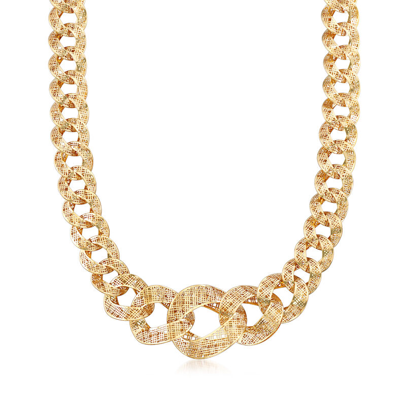 Italian 14kt Yellow Gold Tartan Cut-Out Link Necklace image number 0