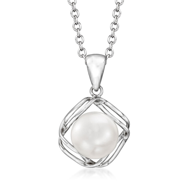 8-8.5mm Cultured Pearl Jewelry Set: Earrings and Pendant Necklace in Sterling Silver image number 3