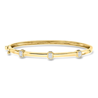 .75 ct. t.w. Emerald-Cut Lab-Grown Diamond Station Bangle Bracelet in 18kt Gold Over Sterling