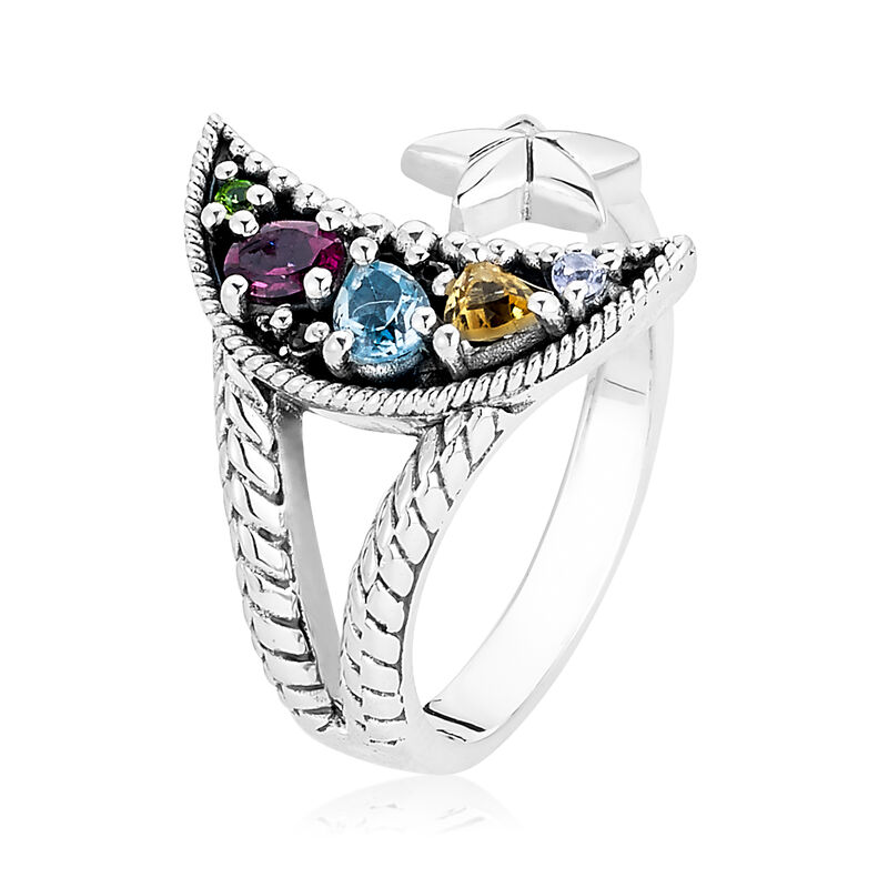 .45 ct. t.w. Multi-Gemstone Moon and Star Bypass Ring in Sterling Silver image number 2