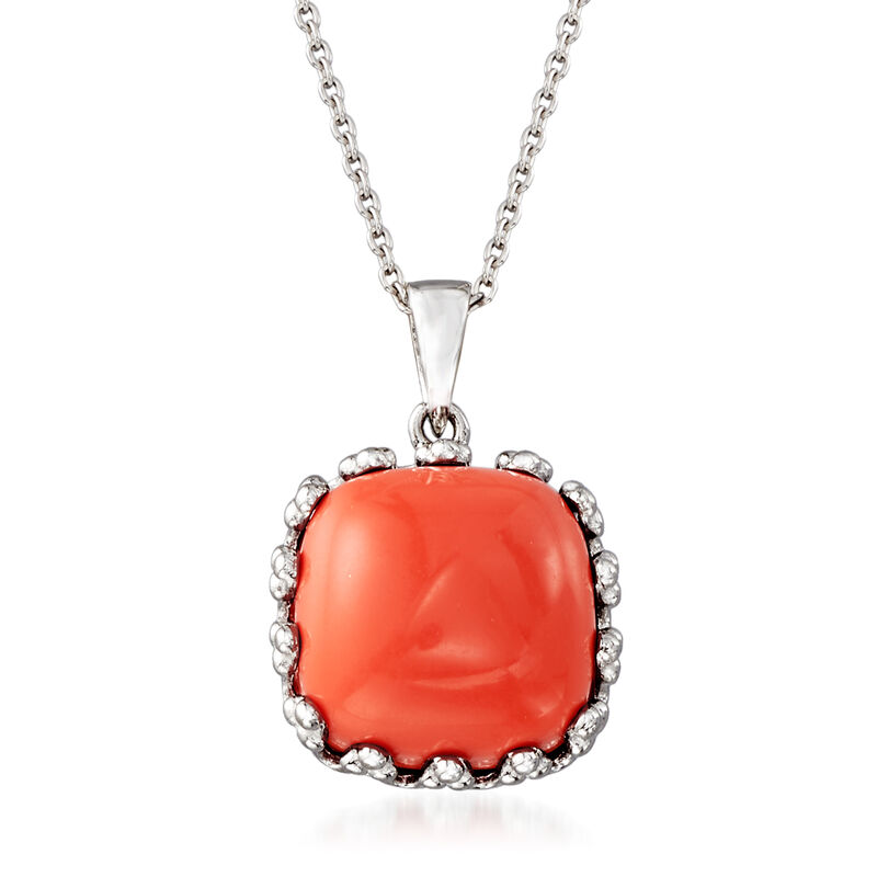 Coral Crown-Style Pendant Necklace in Sterling Silver image number 0