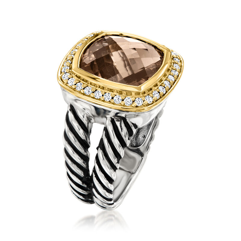 C. 1990 Vintage David Yurman 4.85 Carat Smoky Quartz Ring with .33 ct. t.w. Diamonds in Sterling Silver and 18kt Yellow Gold. Size 6.5 image number 2