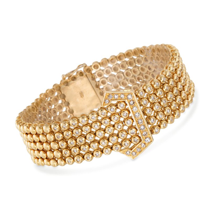 C. 1990 Vintage 1.50 ct. t.w. Diamond Beaded Buckle Bracelet in 18kt Yellow Gold image number 0