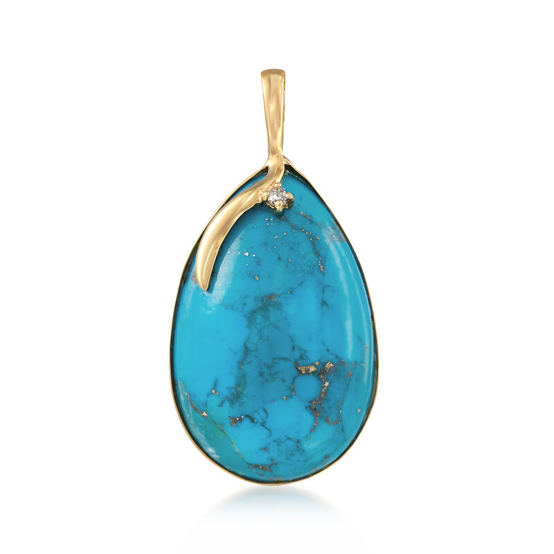 Stabilized Turquoise Pendant with Diamond Accent in 14kt Yellow Gold  image number 0