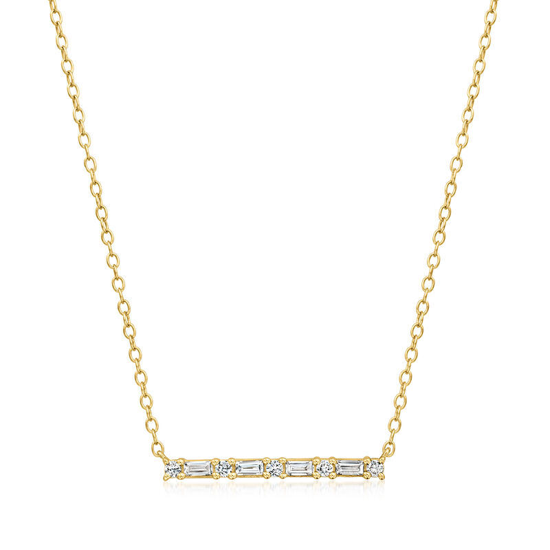 .25 ct. t.w. Round and Baguette Lab-Grown Diamond Bar Necklace in 18kt Gold Vermeil. 16&quot; image number 1
