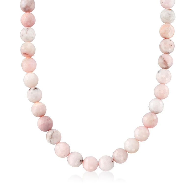 12mm Pastel Pink Opal Bead Necklace with Sterling Silver image number 0