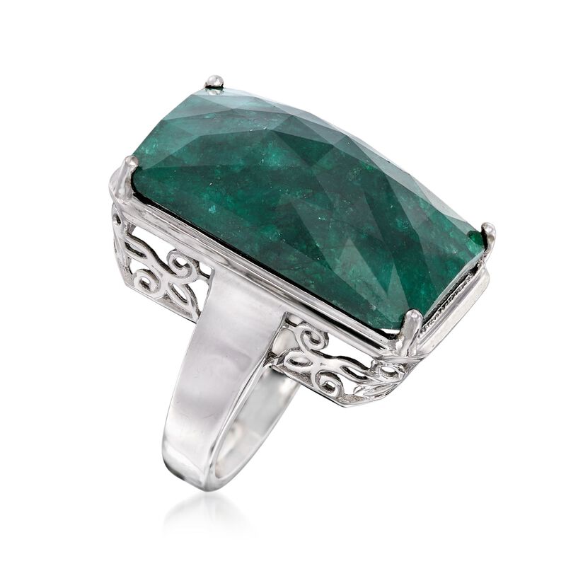 20.00 Carat Emerald Ring in Sterling Silver image number 2
