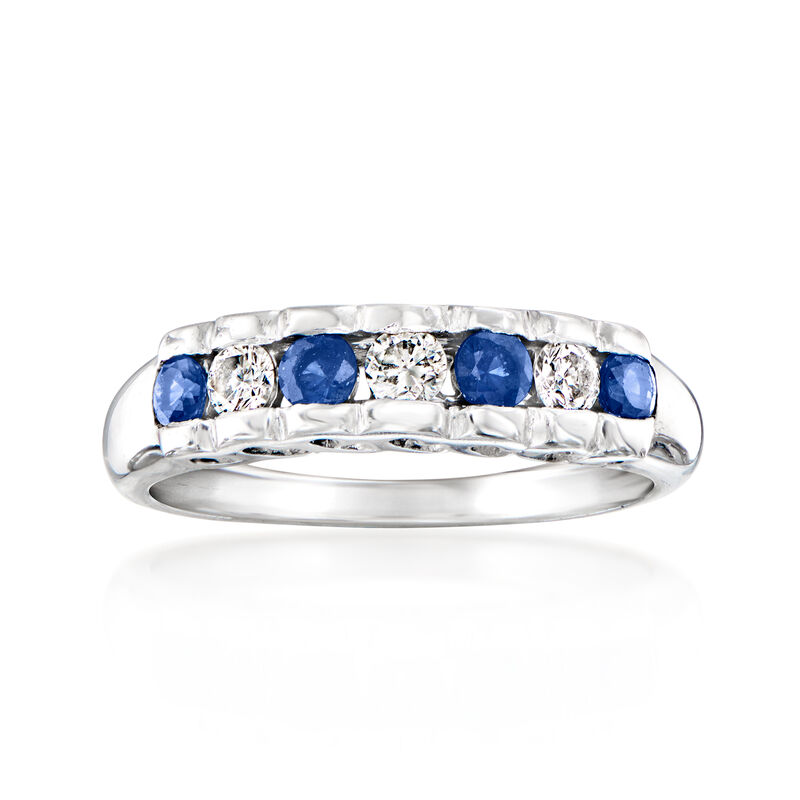 C. 1990 Vintage .40 ct. t.w. Sapphire and .25 ct. t.w. Diamond Ring in 14kt White Gold. Size 6.5 image number 0