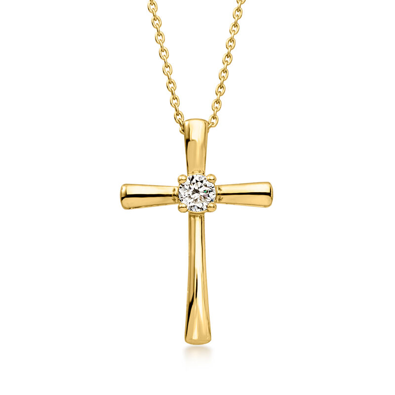 .25 Carat Lab-Grown Diamond Cross Pendant Necklace in 18kt Gold Over Sterling. 18" image number 1