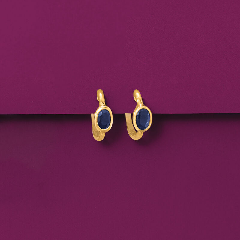 1.30 ct. t.w. Sapphire Hoop Earrings in 14kt Yellow Gold image number 3