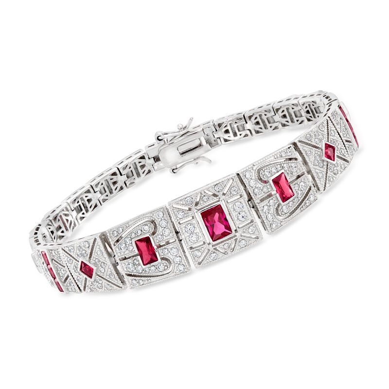 2.40 ct. t.w. Simulated Ruby and 1.50 ct. t.w. CZ Bracelet in Sterling Silver image number 0