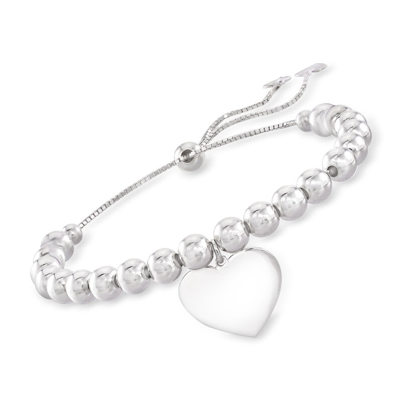 Sterling Silver Personalized Heart and Bead Bolo Bracelet image number 3