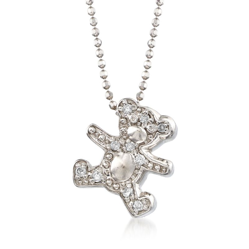 C. 2000 Vintage Alex Woo &quot;Baby Boy Teddy&quot; .10 ct. t.w. Diamond Bear Necklace in 14kt White Gold image number 0
