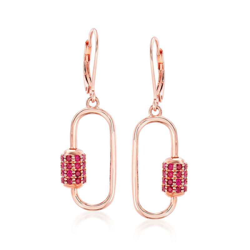 1.20 ct. t.w. Ruby Carabiner-Link Drop Earrings in 18kt Rose Gold Over Sterling image number 0