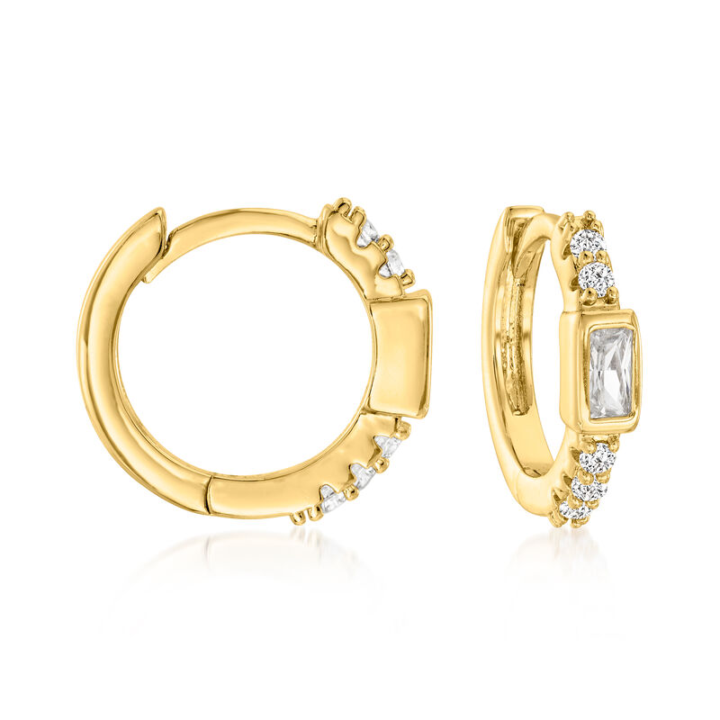 .70 ct. t.w. CZ and .60 ct. t.w. Simulated Emerald Jewelry Set: Three Pairs of Hoop Earrings in 18kt Gold Over Sterling. 3/8&quot;-1/2&quot; image number 5