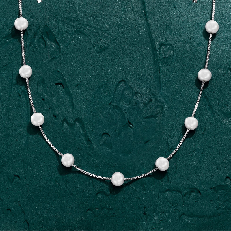 6-6.5mm Cultured Pearl Station Necklace in Sterling Silver image number 5