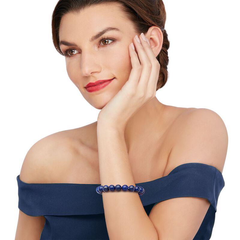 10-10.5mm Blue Lapis Bead Jewelry Set: Necklace, Bracelet and Drop Earrings in Sterling. 18.25&quot; image number 6