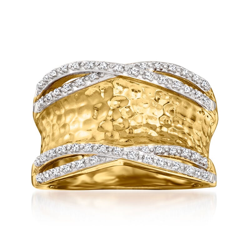 .13 ct. t.w. Diamond Hammered Ring in 18kt Gold Over Sterling image number 0