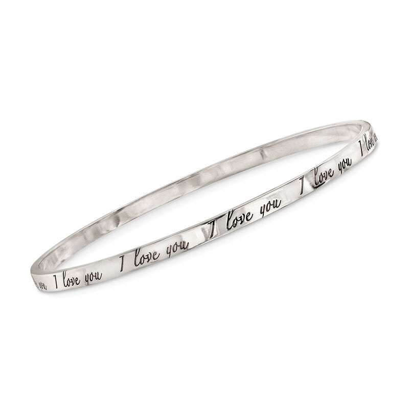 C. 1990 Vintage Tiffany Jewelry Sterling Silver &quot;I Love You&quot; Bangle Bracelet image number 0