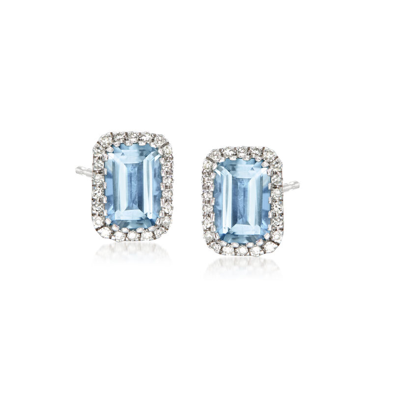 1.00 ct. t.w. Aquamarine and .12 ct. t.w. Diamond Earrings in 14kt White Gold image number 0
