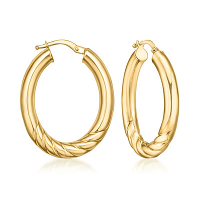 Italian 14kt Yellow Gold Oval Twisted Hoop Earrings