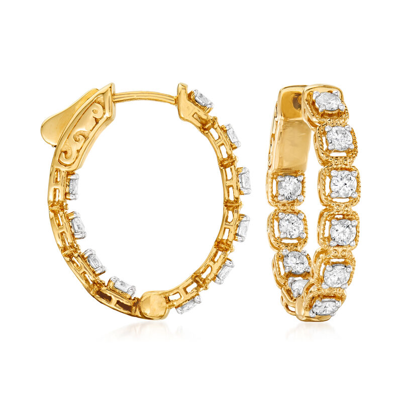 1.33 ct. t.w. Diamond Inside-Outside Hoop Earrings in 14kt Yellow Gold image number 0