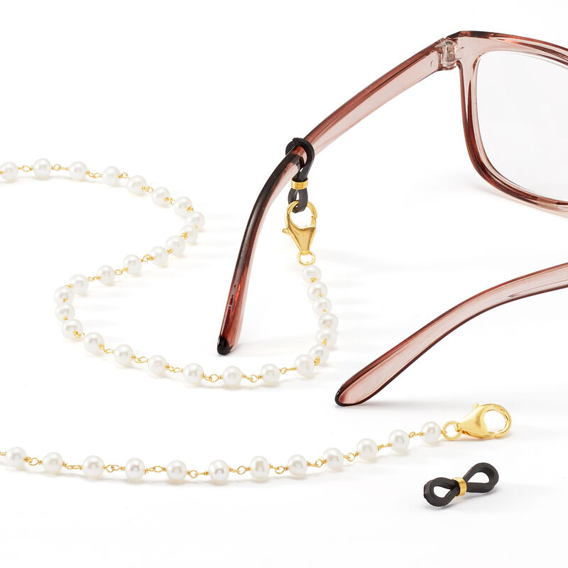 2-In-1 Cultured Pearl Necklace and Eyeglass Chain in 18kt Gold Over Sterling image number 2