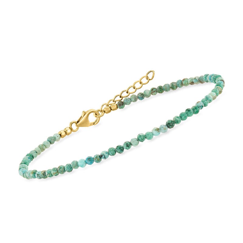 3-3.5mm Turquoise Bead Anklet in 18kt Gold Over Sterling. 9" image number 2