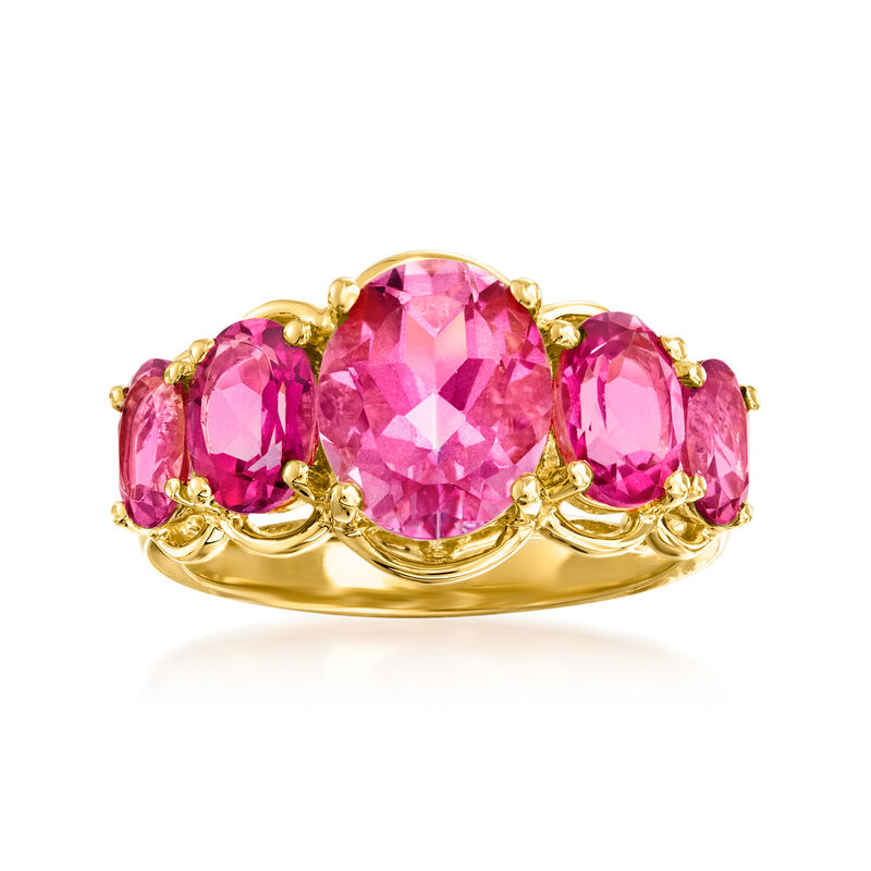 4.50 ct. t.w. Pink Topaz Five-Stone Ring in 18kt Gold Over Sterling image number 0