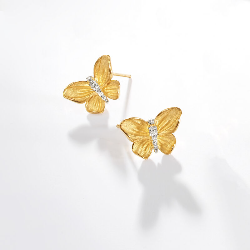 Simon G. .10 ct. t.w. Diamond Butterfly Earrings in 18kt Yellow Gold image number 2
