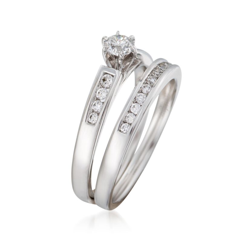 .51 ct. t.w. Diamond Bridal Set: Engagement and Wedding Rings in 14kt White Gold image number 2