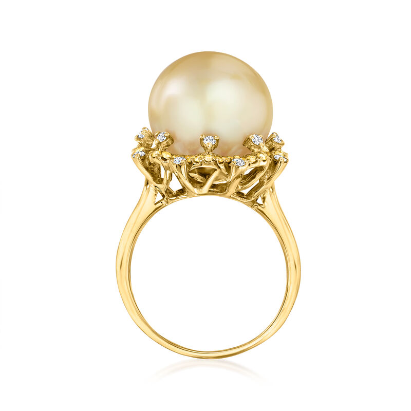 12-15mm Golden Cultured South Sea Pearl Ring with .49 ct. t.w. Multicolored Diamonds in 14kt Yellow Gold image number 3