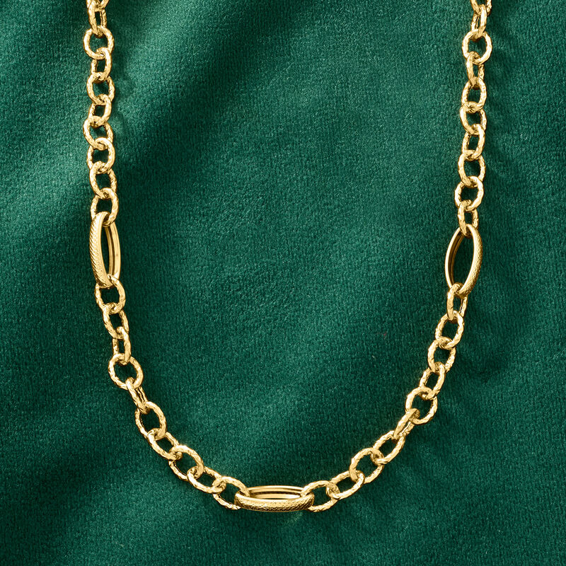 Italian 14kt Yellow Gold Alternating Cable and Oval-Link Necklace. 20&quot; image number 2
